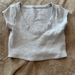 Casual Gray Ribbed Crop Top
